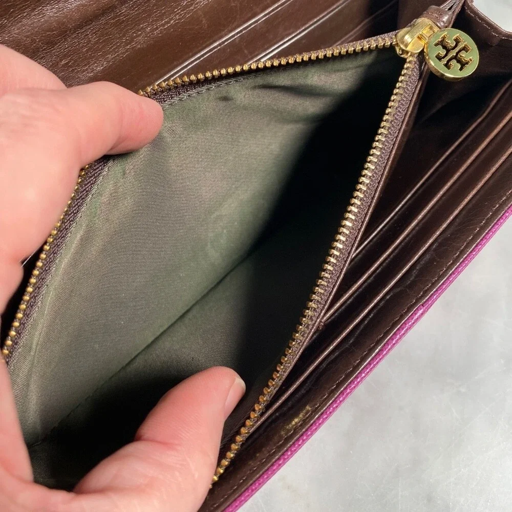 Tory Burch Continental Wallet Leather Zip Around Clutch Plum Purple 7.5x4‎